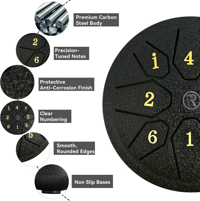 RANMING 4.5 Inch 8 Note C Key Steel Tongue Drum - Tongue Drum for Meditation, Yoga & Sound Therapy, Portable Handpan Drum with Soothing Harmonics, Ideal Gift for Beginner&Adults,Black - Image 4